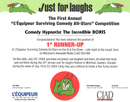 Just for Laughs Certificate