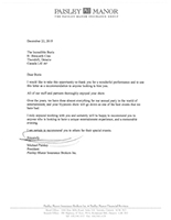 Paisley Manor Insurance Reference Letter